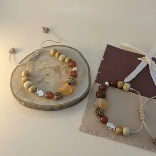 ست دستبند چوب و عقیق و مس