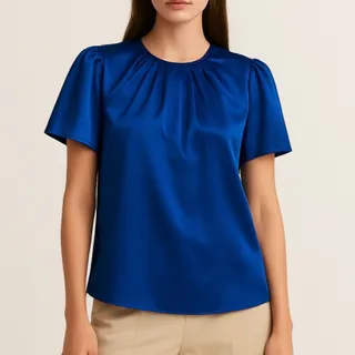 بلوز ساتن آبی کاربنی منگو