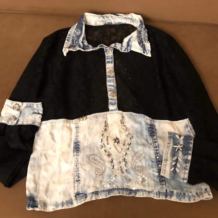 بلوز و دامن جین و گیپور