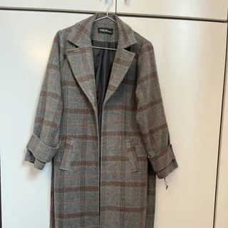 پالتو پشمی بلند چهارخانه