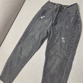 شلوار جین مام فیت طوسی