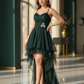 لباس مجلسی سبز دنباله دار