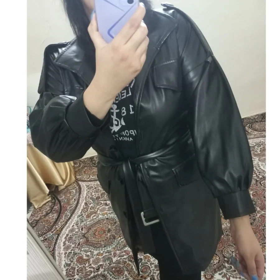 پالتو چرم مشکی آستردار