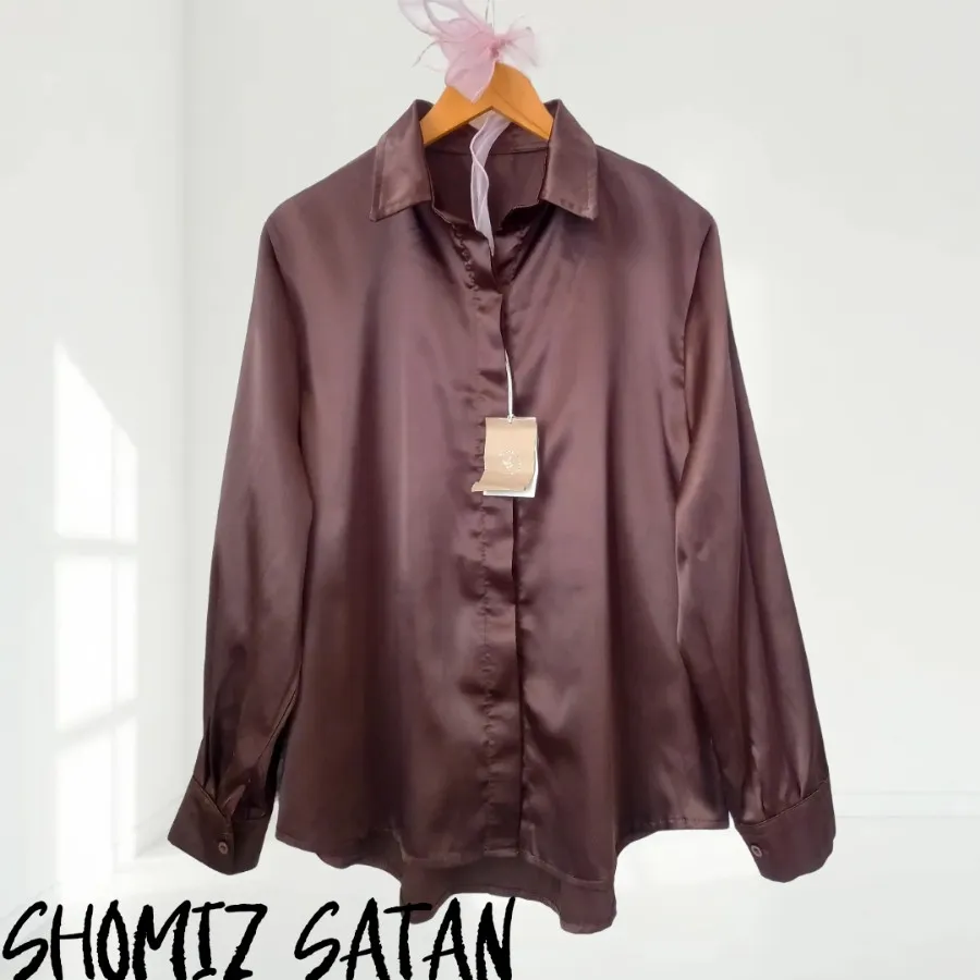 شومیز ساتن قهوه‌ای ترندی