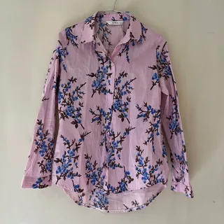 شومیز صورتی آبی شکوفه ای