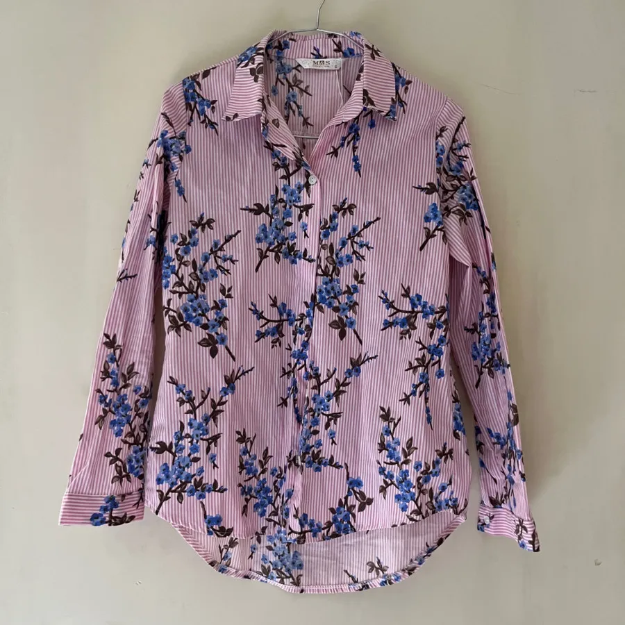 شومیز صورتی آبی شکوفه ای