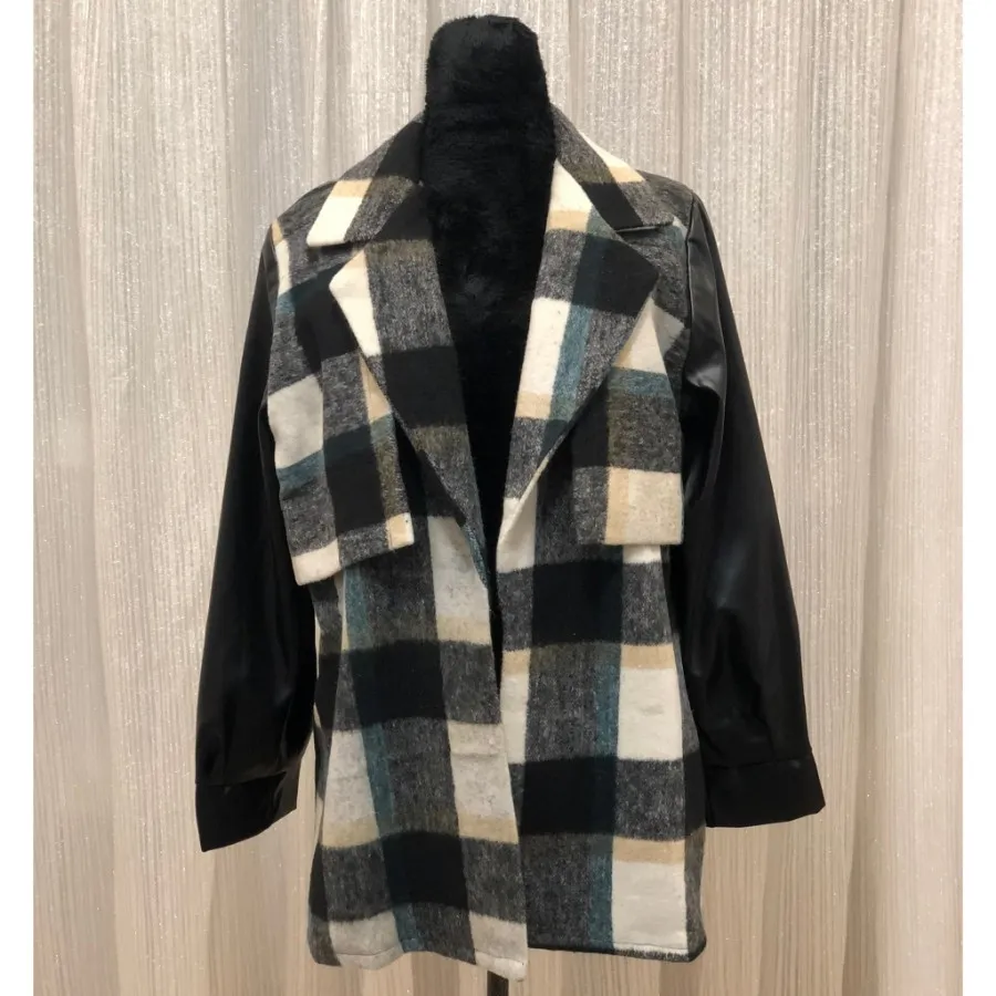 کت چارخانه آستین چرم