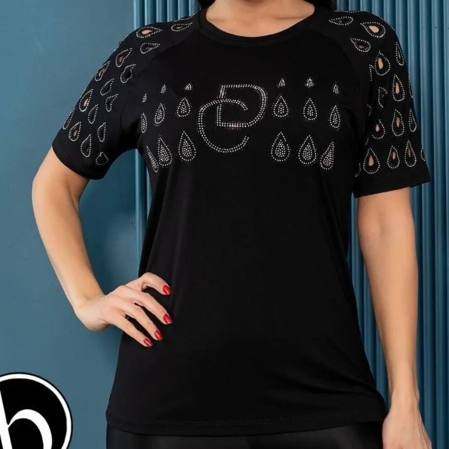 تونیک مشکی نخی پنبه نگینی