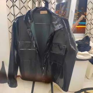 کت چرم براق زنانه اسپرت