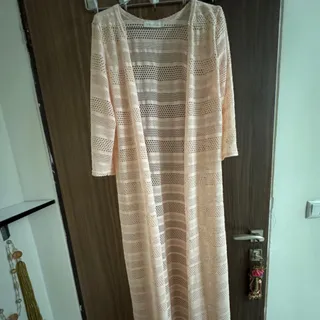 مانتو بلند صورتی توری