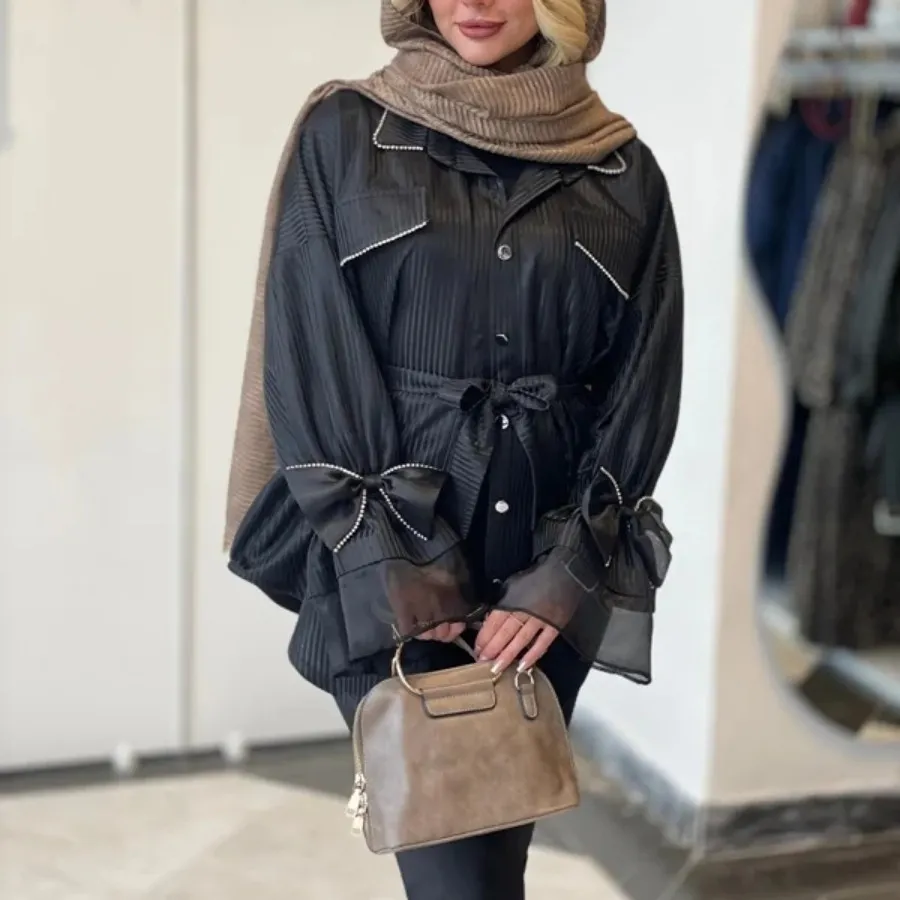 مانتوآستین پاپیون نگینی