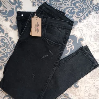 شلوار جین ذغالی زاپدار