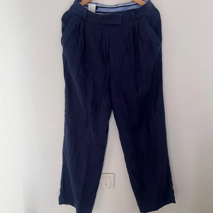 شلوار کتان نخ آبی تیره