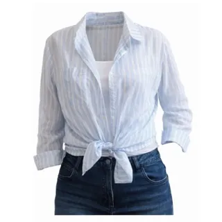 شومیز حریر آبی راه راه