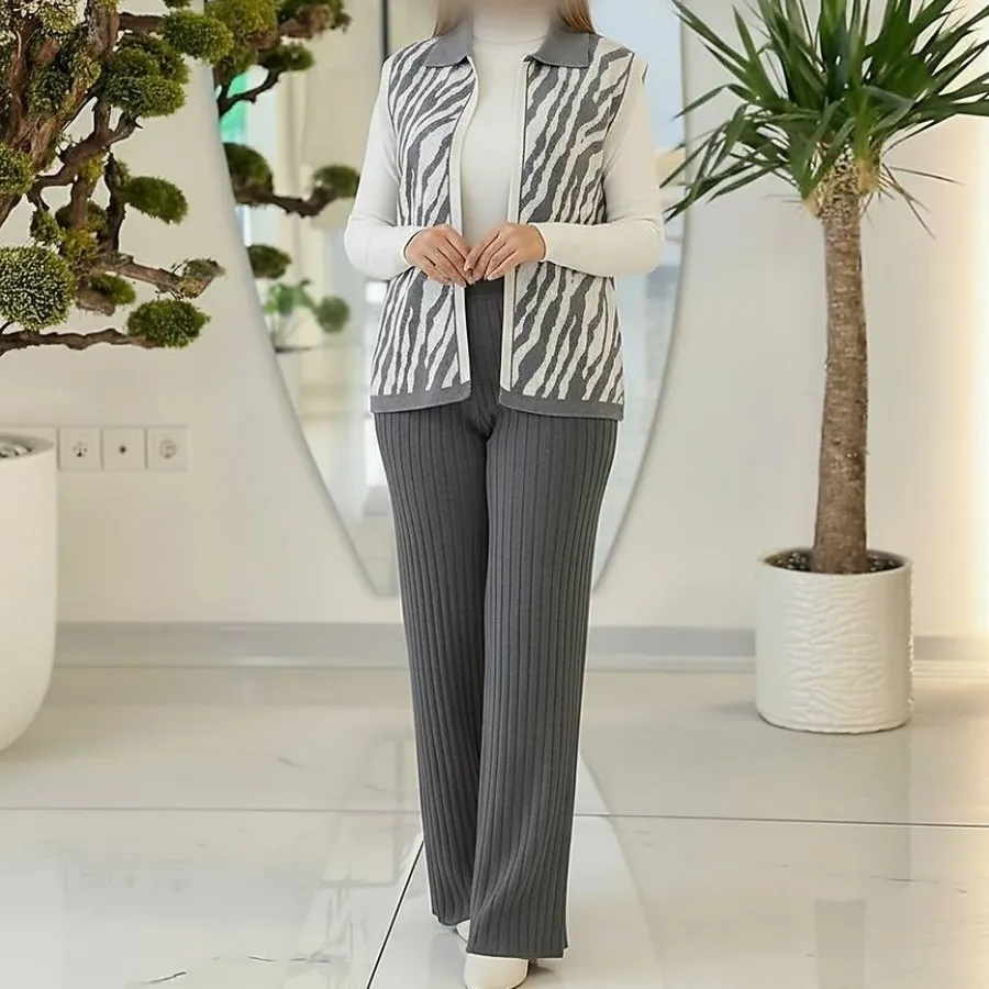 ست ژیله و شلوار بافت زبرا