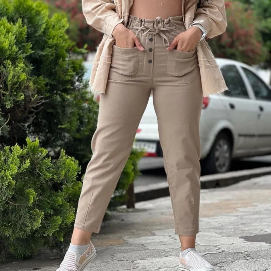 شلوار  کتان مام فیت