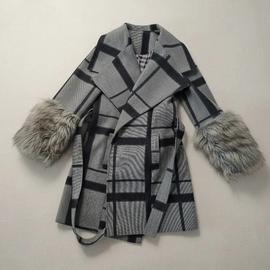 پالتو پشمی آستین خز