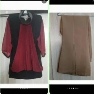 شومیز زرشکی ،شلوار چاکدار