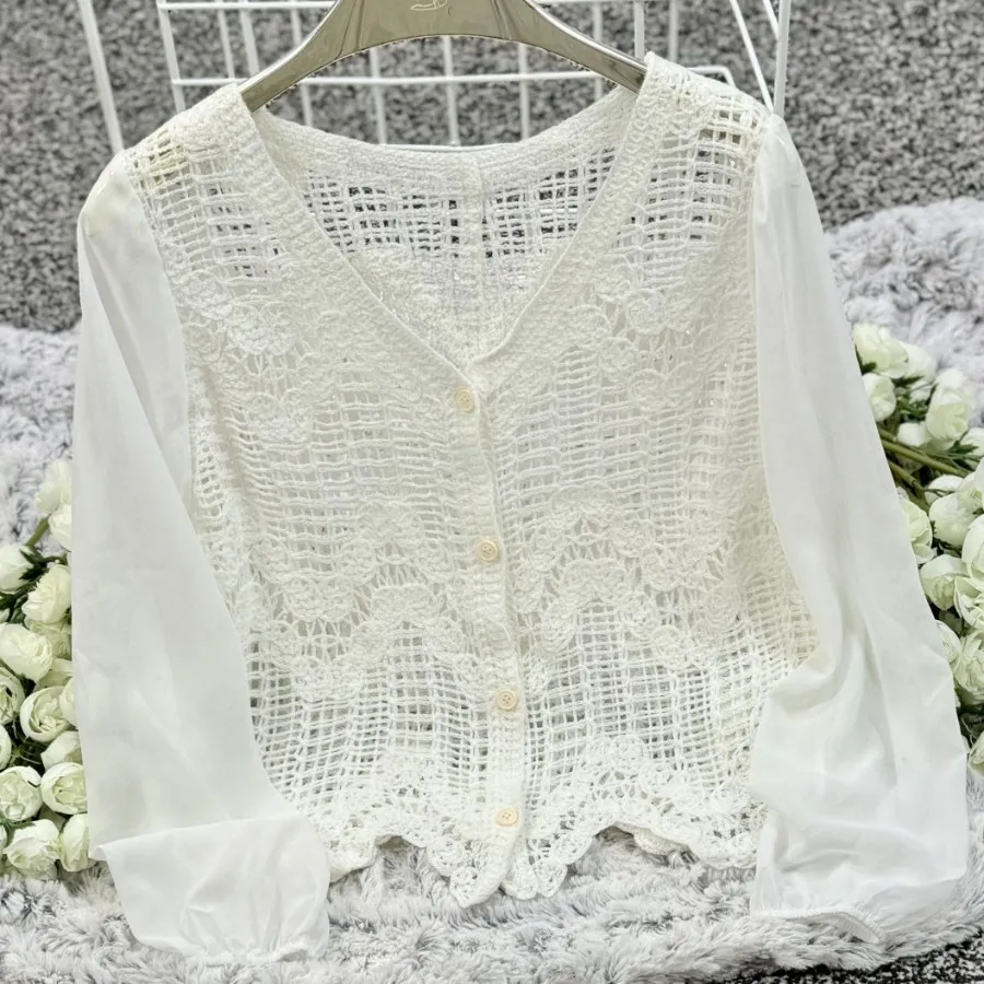 کراپ قلاب دوزی آستین حریر