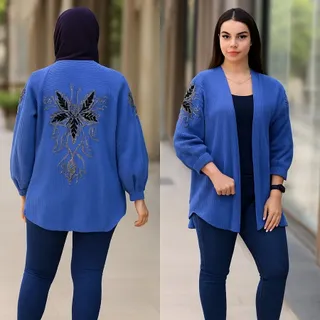 بلوز آستین دار جلوباز ترک