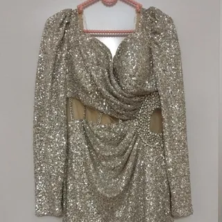 لباس مجلسی پولکی نقره ای