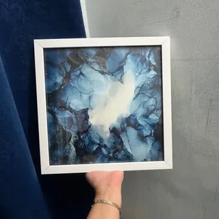 تابلو آبرنگی سفید آبی