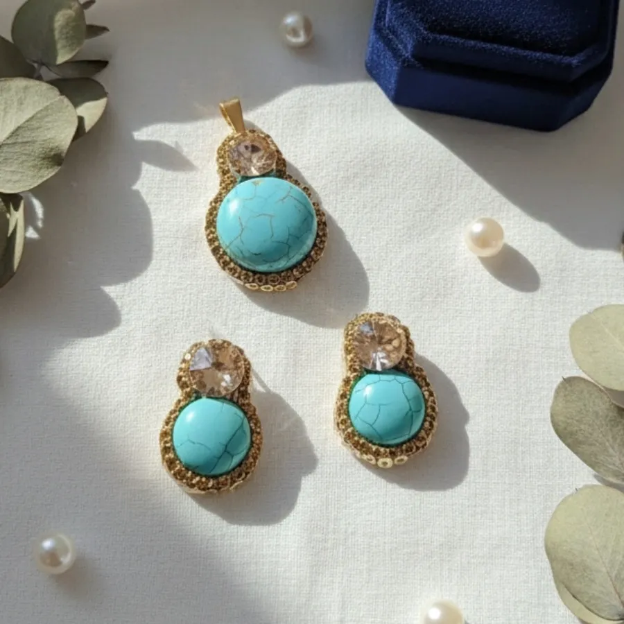 نیمست فیروزه ای دست دوز