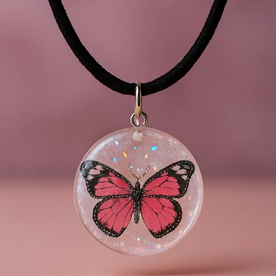 گردنبند رزینی پروانه سفید