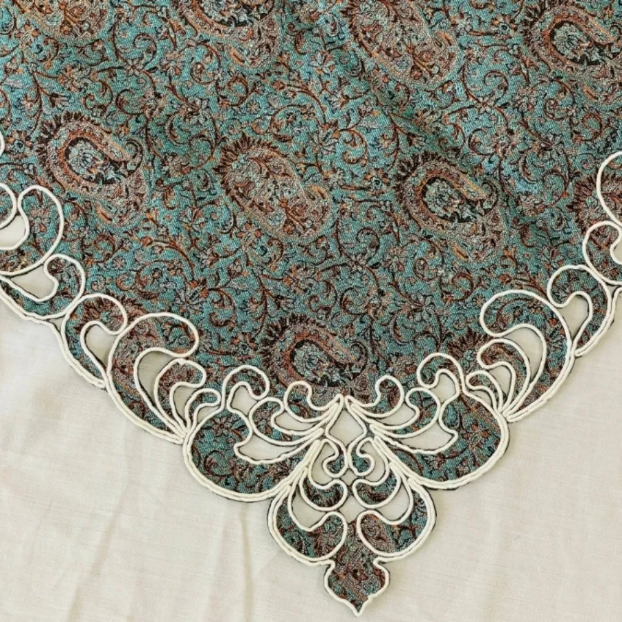 رومیزی ترمه فیروزه ای