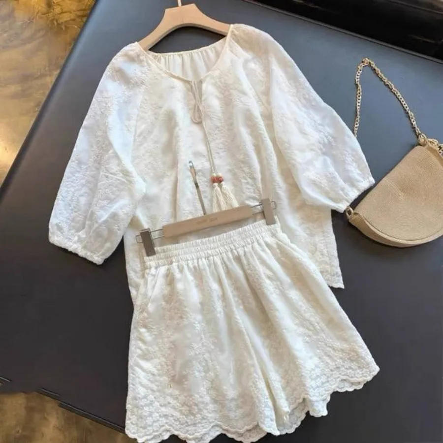 ست کراپ وشورتک خامه دوزی