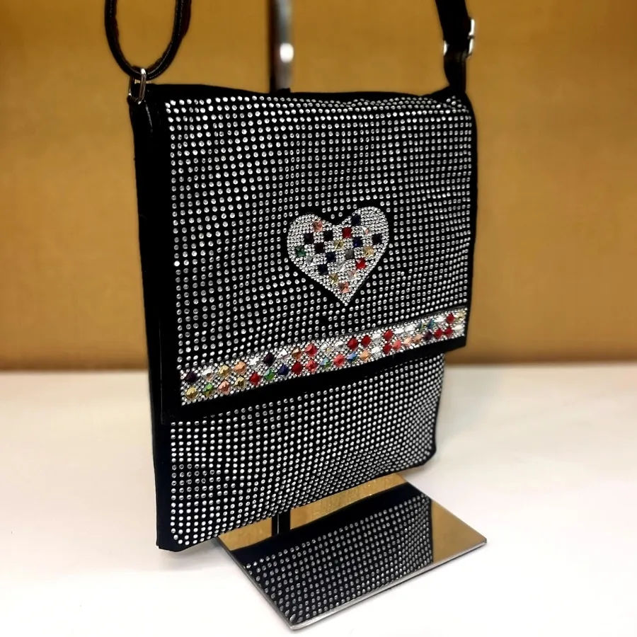 کیف دوشی نگین‌دار قلبی