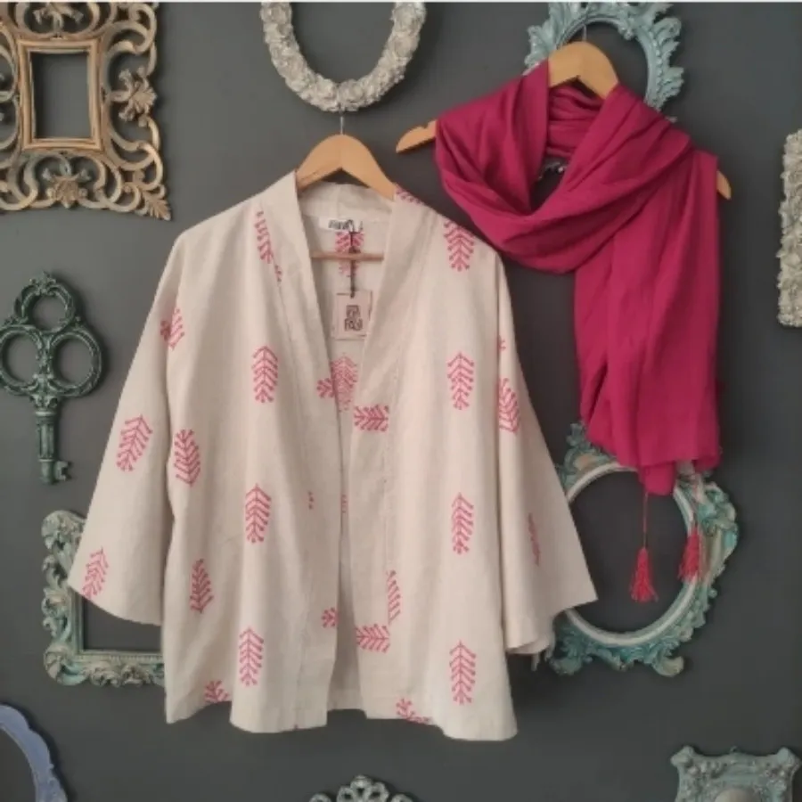 ست مانتو لینن کرمی و شال