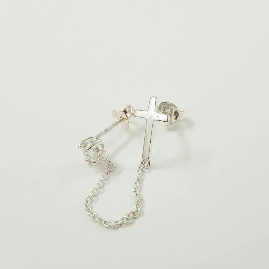 گوشواره نقره صلیب زنجیری