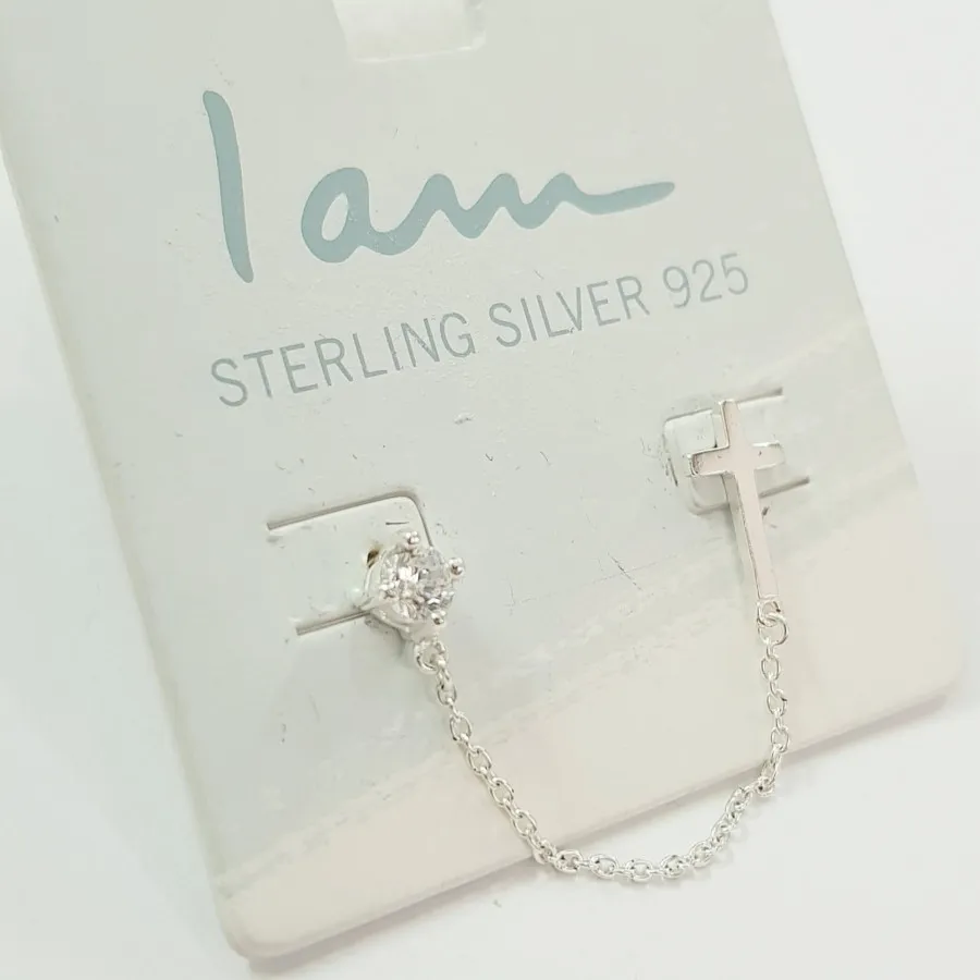 گوشواره نقره صلیب زنجیری