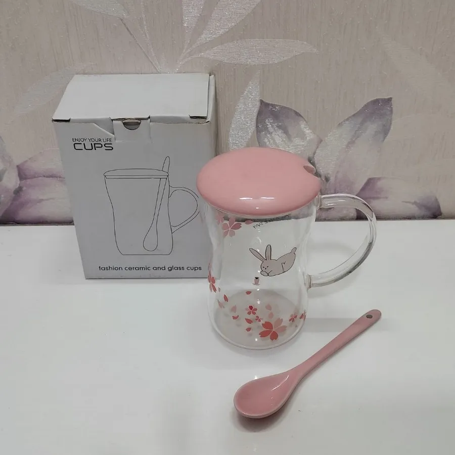 لیوان دمنوش پیرکس درب دار