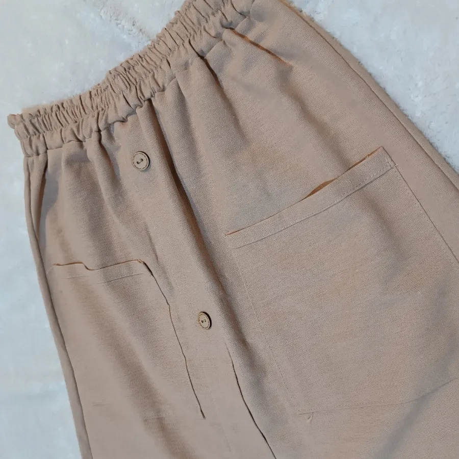 دامن لینن بلند دکمه چوبی