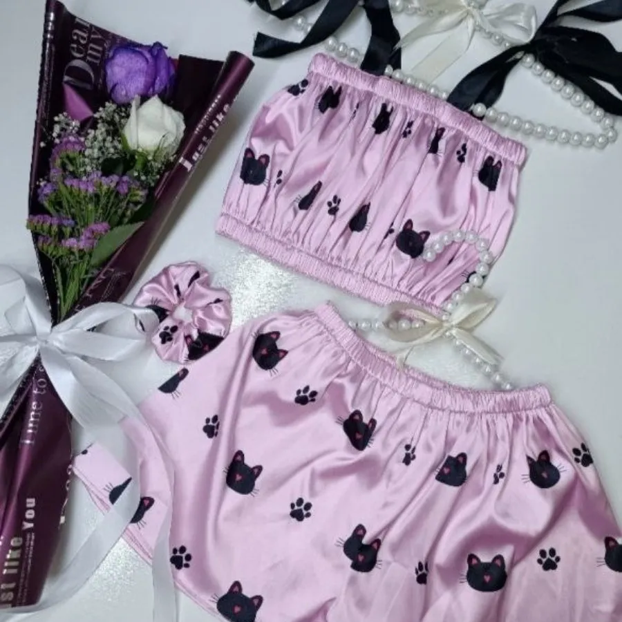 تاپ شلوارک ساتن سه تیکه