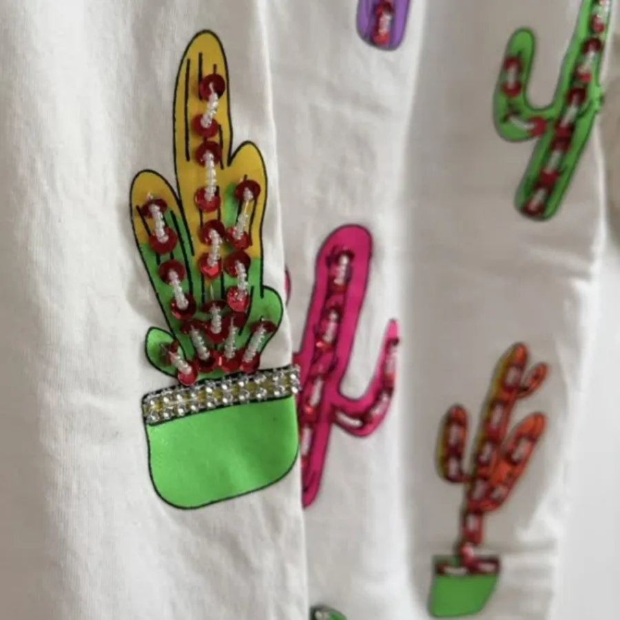 تیشرت سفید طرح کاکتوس