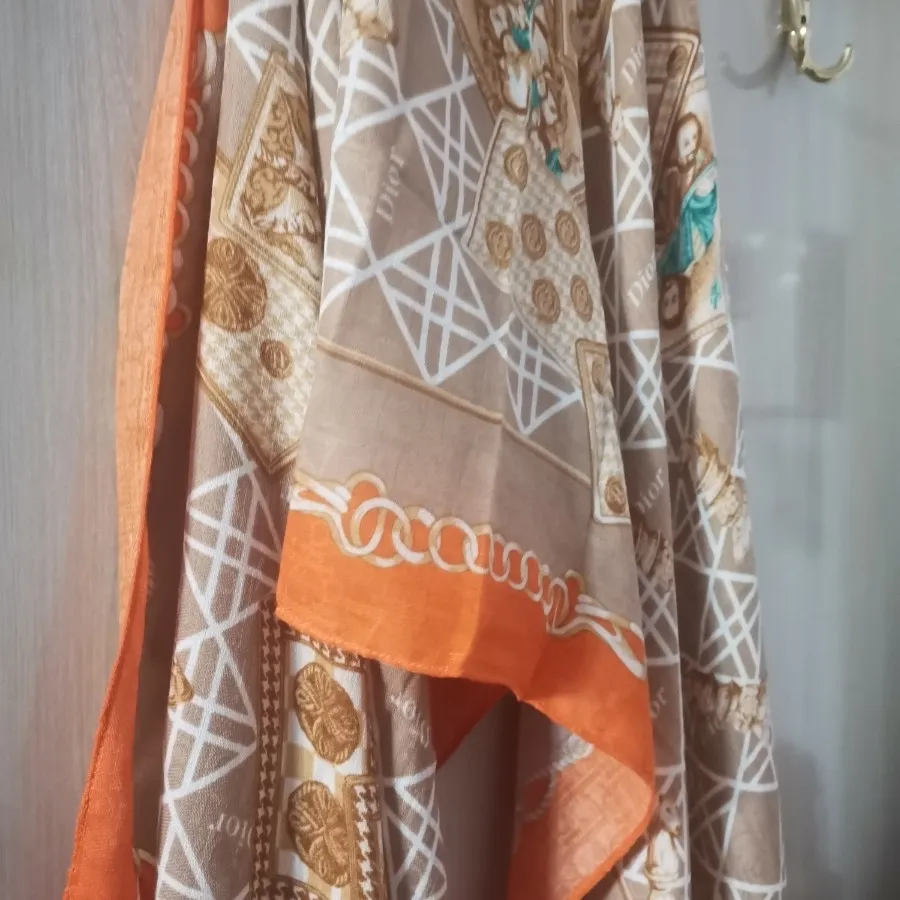 شال نخی پاییزه نارنجی کرم