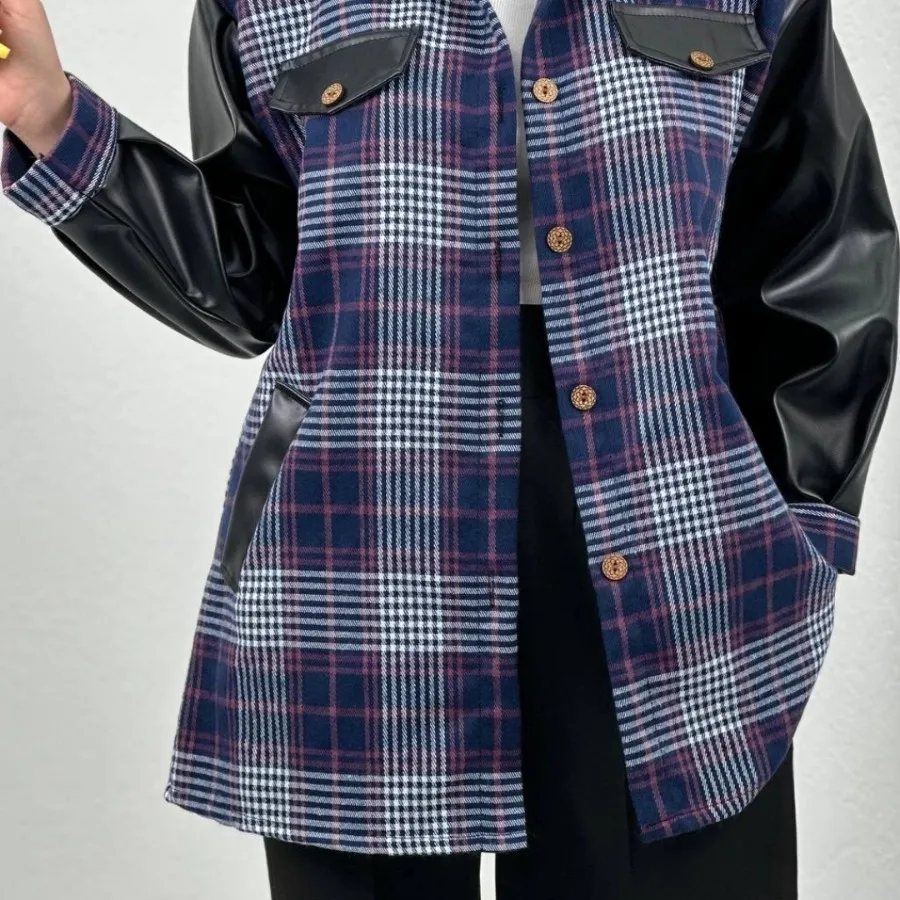 مانتو فوتر و چرم چهارخانه