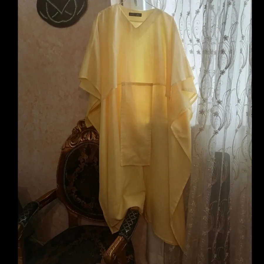 مانتو دوتیکه حریر زرد