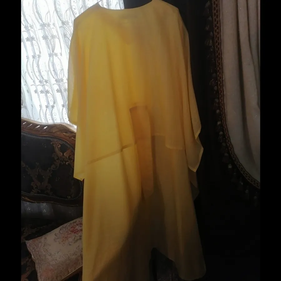 مانتو دوتیکه حریر زرد