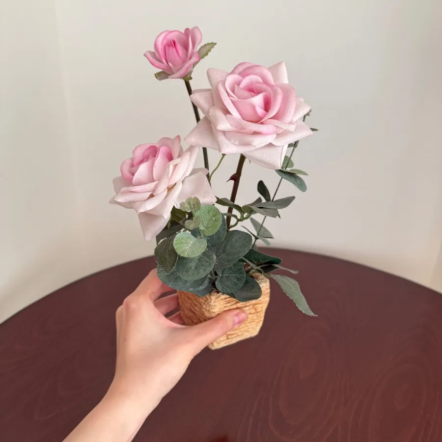 گلدان رز صورتی مصنوعی