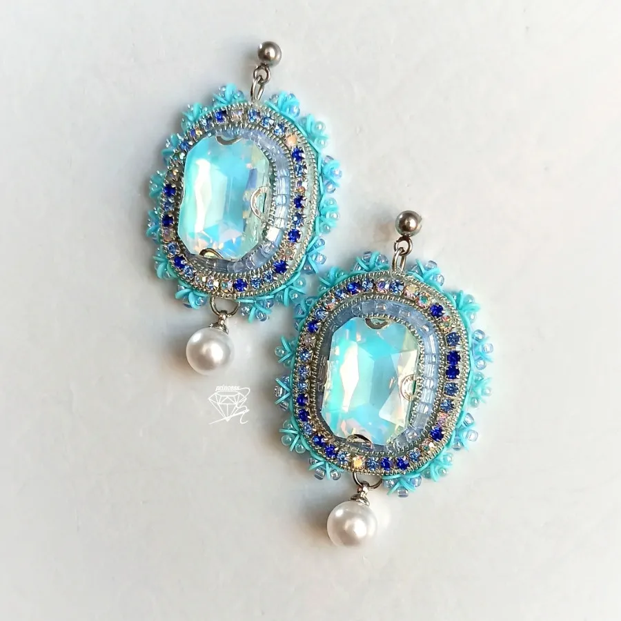 گوشواره جواهردوزی آبی