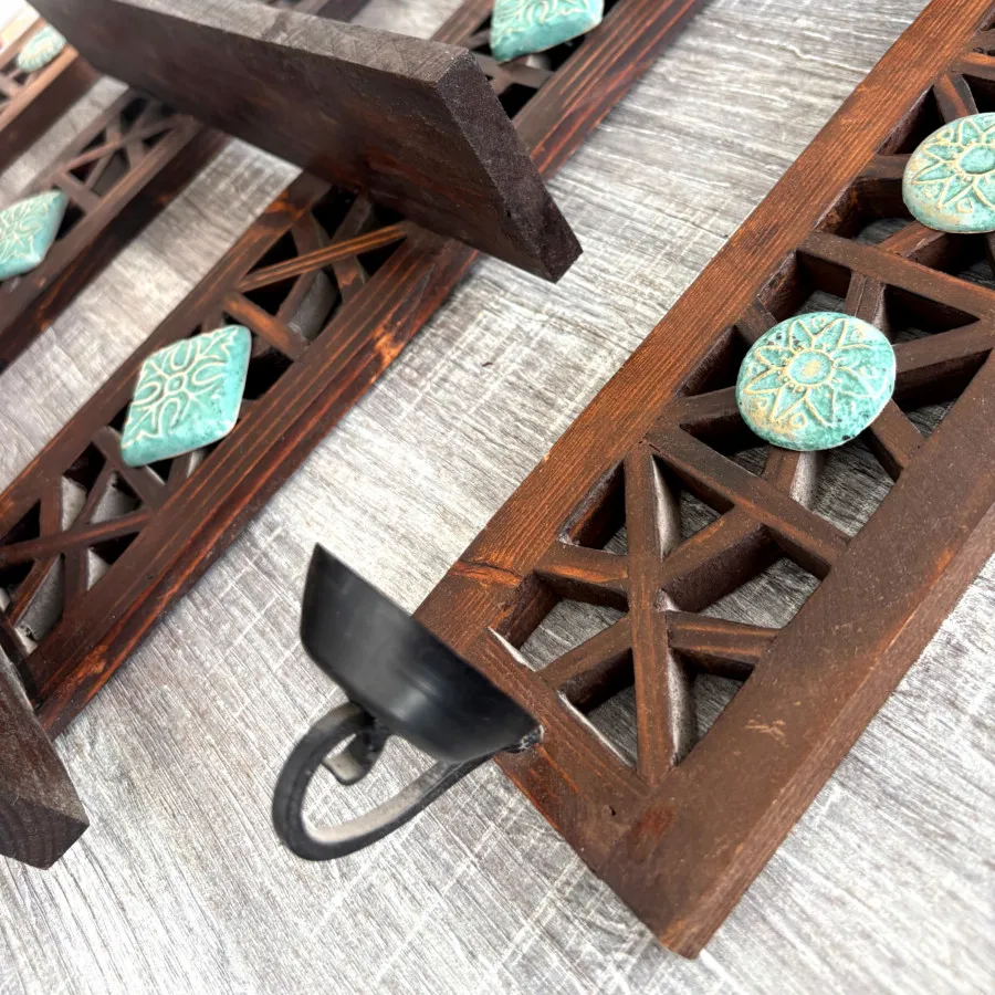 ست شلف و جاشمعی چوبی