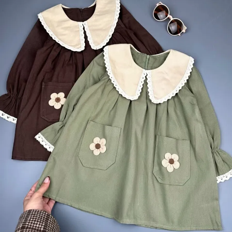 پیراهن کتان دوجیب گلدار