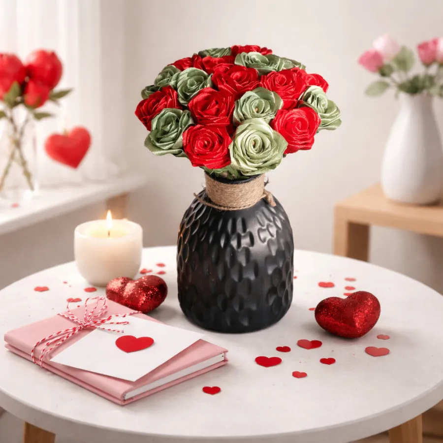 گل رز مینیاتوری با گلدان