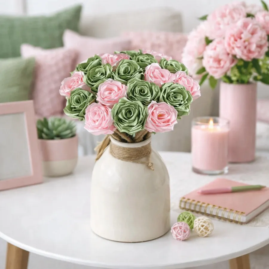 گل رز مینیاتوری با گلدان