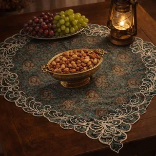 رومیزی ترمه فیروزه ای