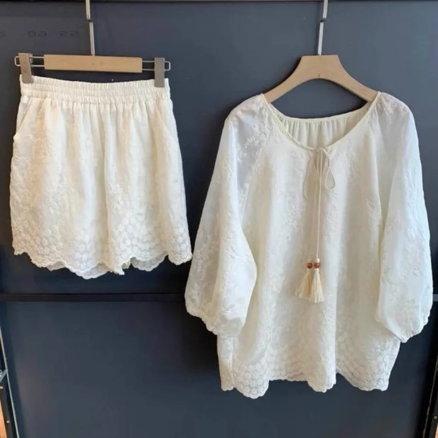 ست کراپ وشورتک خامه دوزی